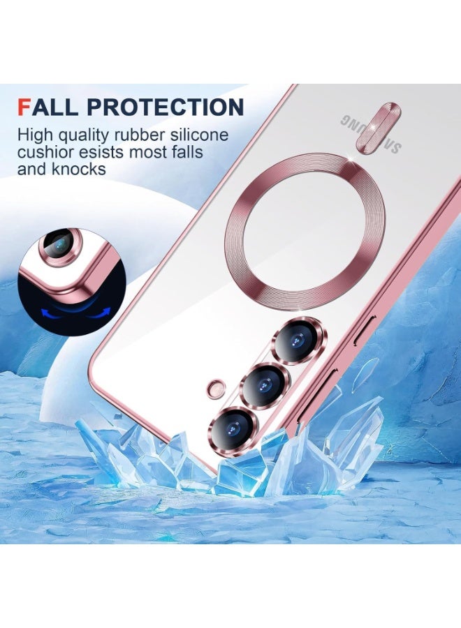 جراب متوافق مع هاتف سامسونج A17، غطاء حماية مغناطيسي شفاف مقاوم للصدمات، يدعم الشحن اللاسلكي MagSafe، لا يصفر لونه، مزود بواقي لعدسة الكاميرا (جراب سامسونج A17) (وردي) - Image 3